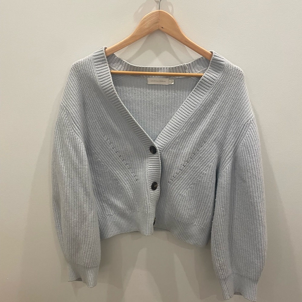 Jonathan Simkhai Light Blue Cashmere Blend Cropped Cardigan